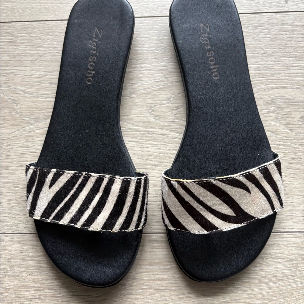 Zigi Soho Zebra Ponyhair Sandals Size 6.5 Leather Slide